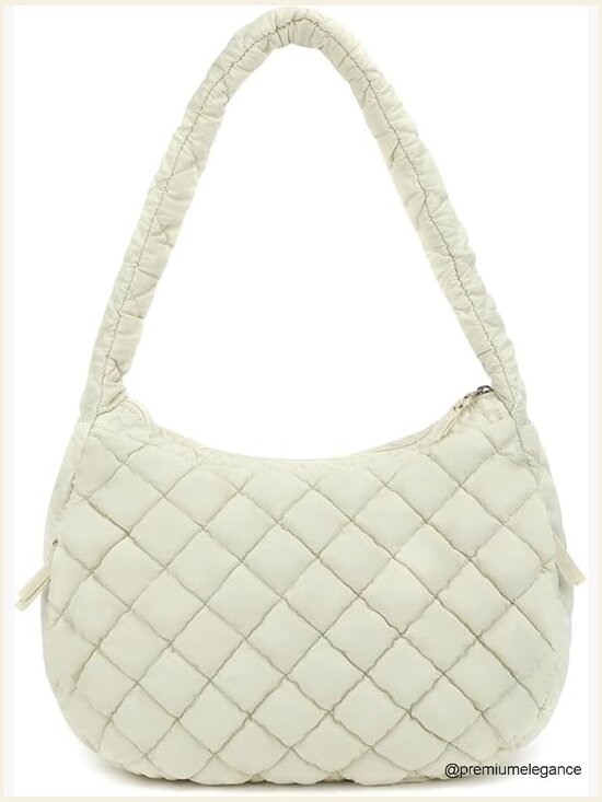 Handbags - Large Quilted Puffer Tote Bag with Zipper, Lightweight Shoulder Bag for Work